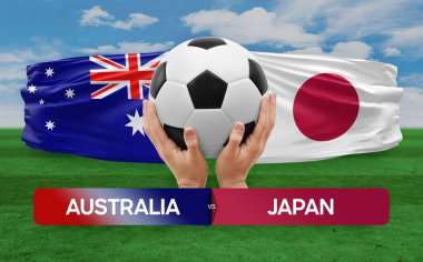 Avustralya Japonya milli takımlarına karşı futbol müsabakası konsepti.