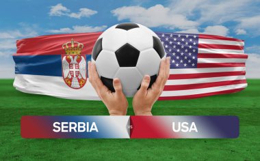 Sırbistan ABD milli takımlarına karşı futbol maçı konsepti.