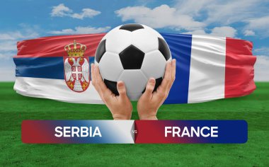 Sırbistan Fransa milli takımlarına karşı futbol maçı konsepti.