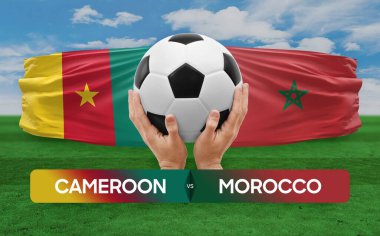 Kamerun Fas milli takımlarına karşı futbol maçı konsepti.