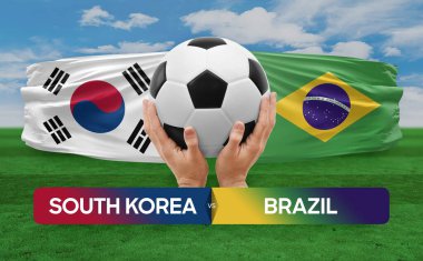 Güney Kore Brezilya milli takımlarına karşı futbol müsabakası konsepti.