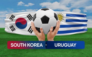 Güney Kore Uruguay milli takımlarına karşı futbol maçı konsepti.