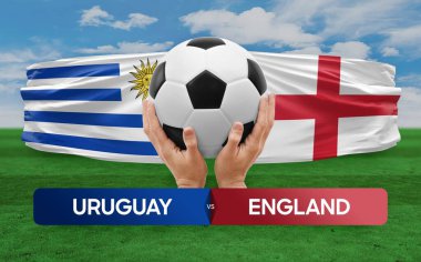 Uruguay İngiltere milli takımlarına karşı futbol maçı konsepti.