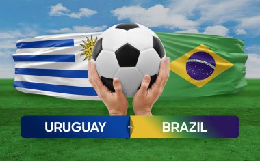 Uruguay Brezilya milli takımlarına karşı futbol maçı konsepti.