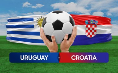Uruguay Hırvatistan milli takımlarına karşı futbol maçı konsepti.