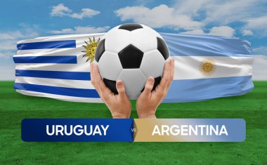 Uruguay Arjantin milli takımlarına karşı futbol maçı konsepti.