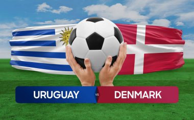 Uruguay Danimarka milli takımlarına karşı futbol maçı konsepti.