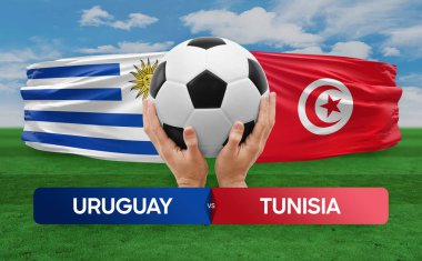 Uruguay Tunus milli takımlarına karşı futbol maçı konsepti.