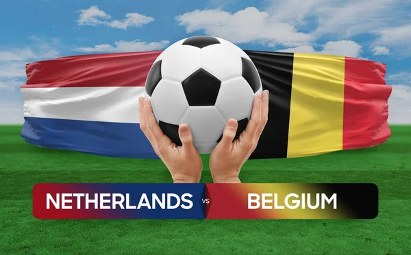 Нідерланди Проти Бельгії Концепція Футбольних Матчів — стокове фото