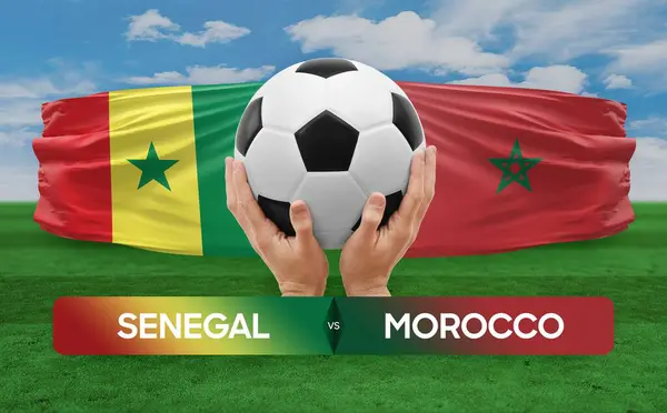 Szenegál Marokkó Nemzeti Csapatok Labdarúgó Mérkőzés Verseny Koncepció — Stock Fotó