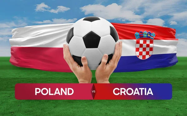 stock image Poland vs Croatia national teams soccer football match competition concept.