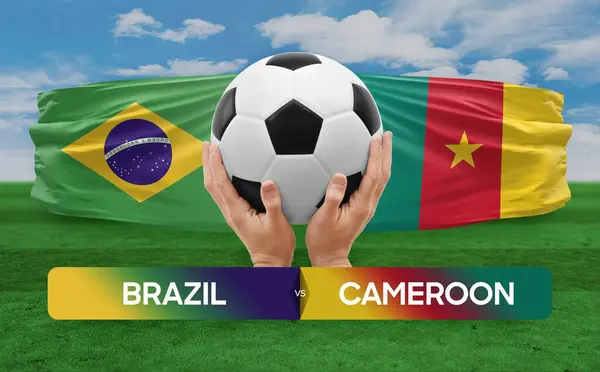 stock image Brazil vs Cameroon national teams soccer football match competition concept.