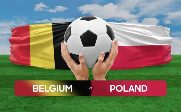 Belgie Polsko Národní Týmy Fotbalový Zápas Soutěžní Koncept — Stock fotografie