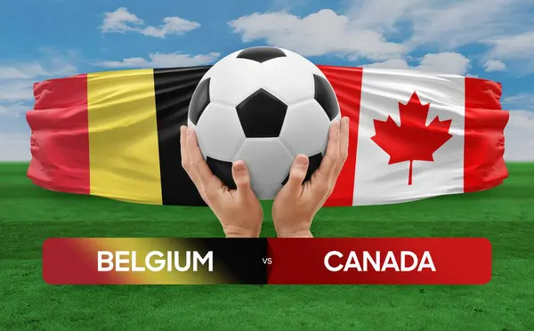 stock image Belgium vs Canada national teams soccer football match competition concept.