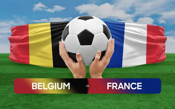 Бельгія Проти Франції Концепція Футбольних Матчів — стокове фото