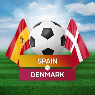 İspanya Danimarka milli takımlarına karşı futbol müsabakası konsepti.