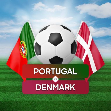 Portekiz Danimarka milli takımlarına karşı futbol müsabakası konsepti.