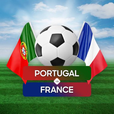Portekiz Fransa milli takımlarına karşı futbol müsabakası konsepti.