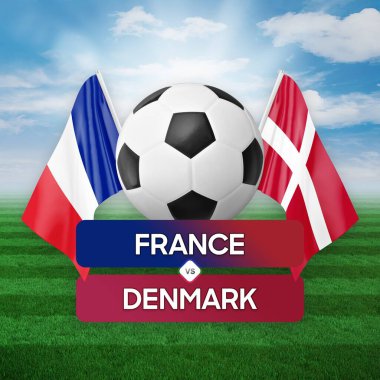 Fransa Danimarka milli takımlarına karşı futbol müsabakası konsepti.