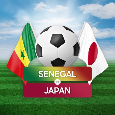 Senegal Japonya milli takımlarına karşı futbol müsabakası konsepti.