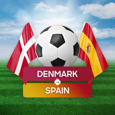 Danimarka İspanya milli takımlarına karşı futbol müsabakası konsepti.