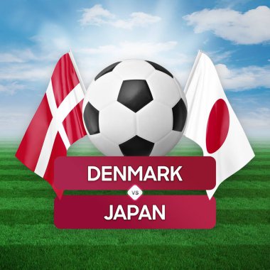 Danimarka Japonya milli takımlarına karşı futbol müsabakası konsepti.