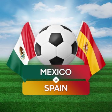 Meksika İspanya milli takımlarına karşı futbol müsabakası konsepti.