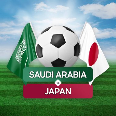 Suudi Arabistan Japonya milli takımlarına karşı futbol maçı konsepti.