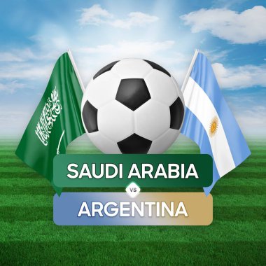 Suudi Arabistan Arjantin milli takımlarına karşı futbol maçı konsepti.