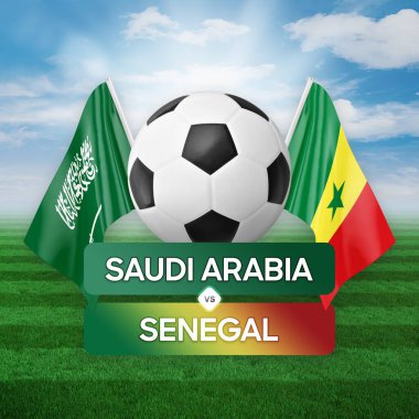 Suudi Arabistan, Senegal milli takımlarına karşı futbol maçı konsepti.