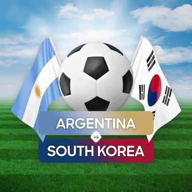 Arjantin, Güney Kore milli takımlarına karşı futbol maçı konsepti.