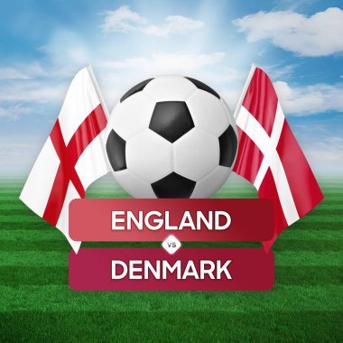İngiltere Danimarka milli takımlarına karşı futbol maçı konsepti.