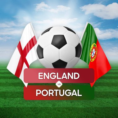 İngiltere, Portekiz milli takımlarına karşı futbol maçı konsepti.