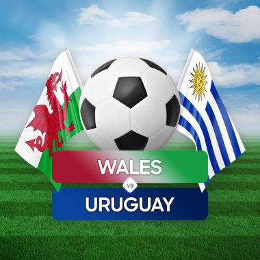 Galler Uruguay milli takımlarına karşı futbol müsabakası konsepti.