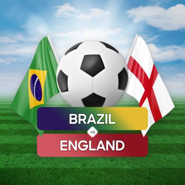 Brezilya İngiltere milli takımlarına karşı futbol müsabakası konsepti.