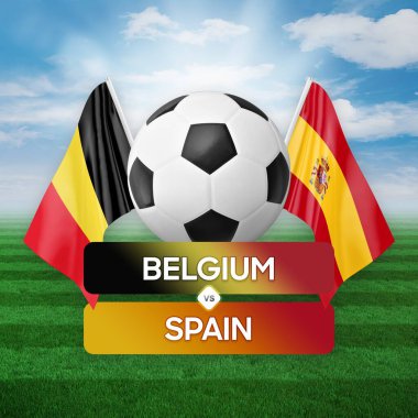 Belçika İspanya milli takımlarına karşı futbol maçı konsepti.