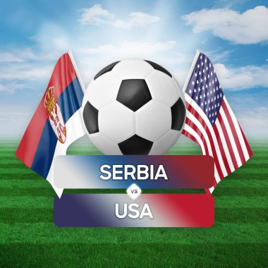 Sırbistan ABD milli takımlarına karşı futbol maçı konsepti.