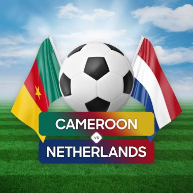 Kamerun Hollanda 'ya karşı milli takımlar futbol maçı konsepti.