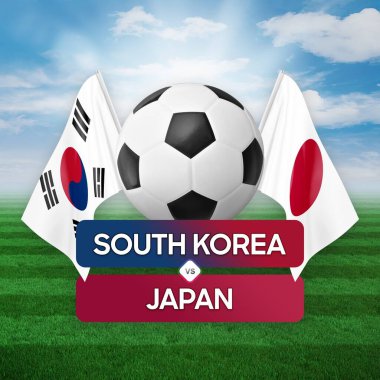Güney Kore Japonya milli takımlarına karşı futbol müsabakası konsepti.