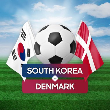 Güney Kore Danimarka milli takımlarına karşı futbol maçı konsepti.