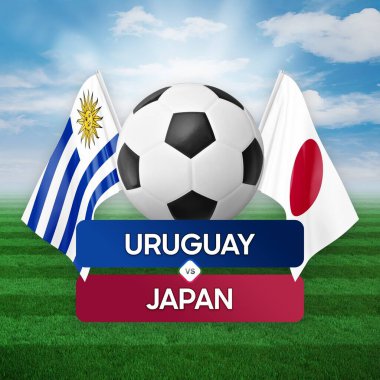 Uruguay Japonya milli takımlarına karşı futbol maçı konsepti.