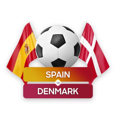 İspanya Danimarka milli takımlarına karşı futbol müsabakası konsepti.