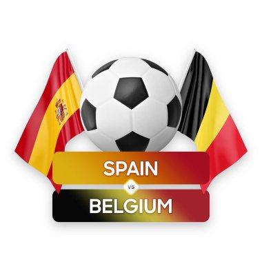 İspanya, Belçika milli takımlarına karşı futbol maçı konsepti.