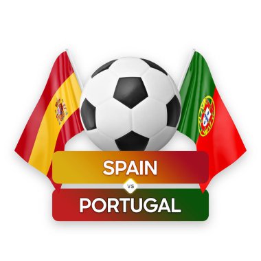 İspanya, Portekiz milli takımlarına karşı futbol maçı konsepti.