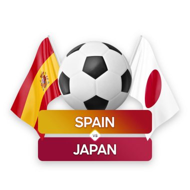 İspanya Japonya milli takımlarına karşı futbol müsabakası konsepti.