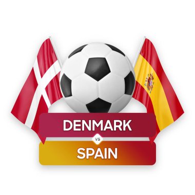 Danimarka İspanya milli takımlarına karşı futbol müsabakası konsepti.