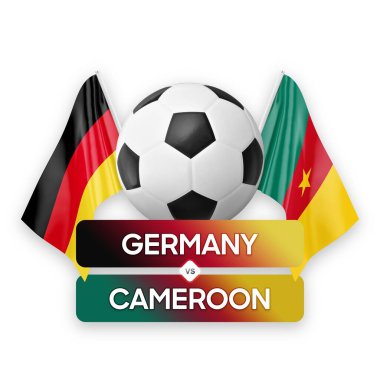 Almanya Kamerun milli takımlarına karşı futbol maçı konsepti.