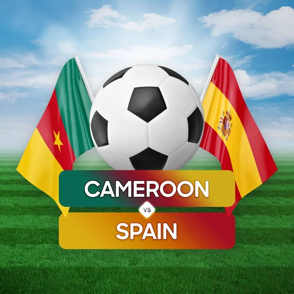 Kamerun İspanya milli takımlarına karşı futbol maçı konsepti.