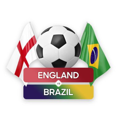 İngiltere Brezilya milli takımlarına karşı futbol maçı konsepti.