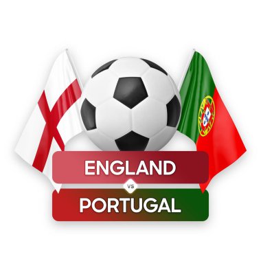 İngiltere, Portekiz milli takımlarına karşı futbol maçı konsepti.